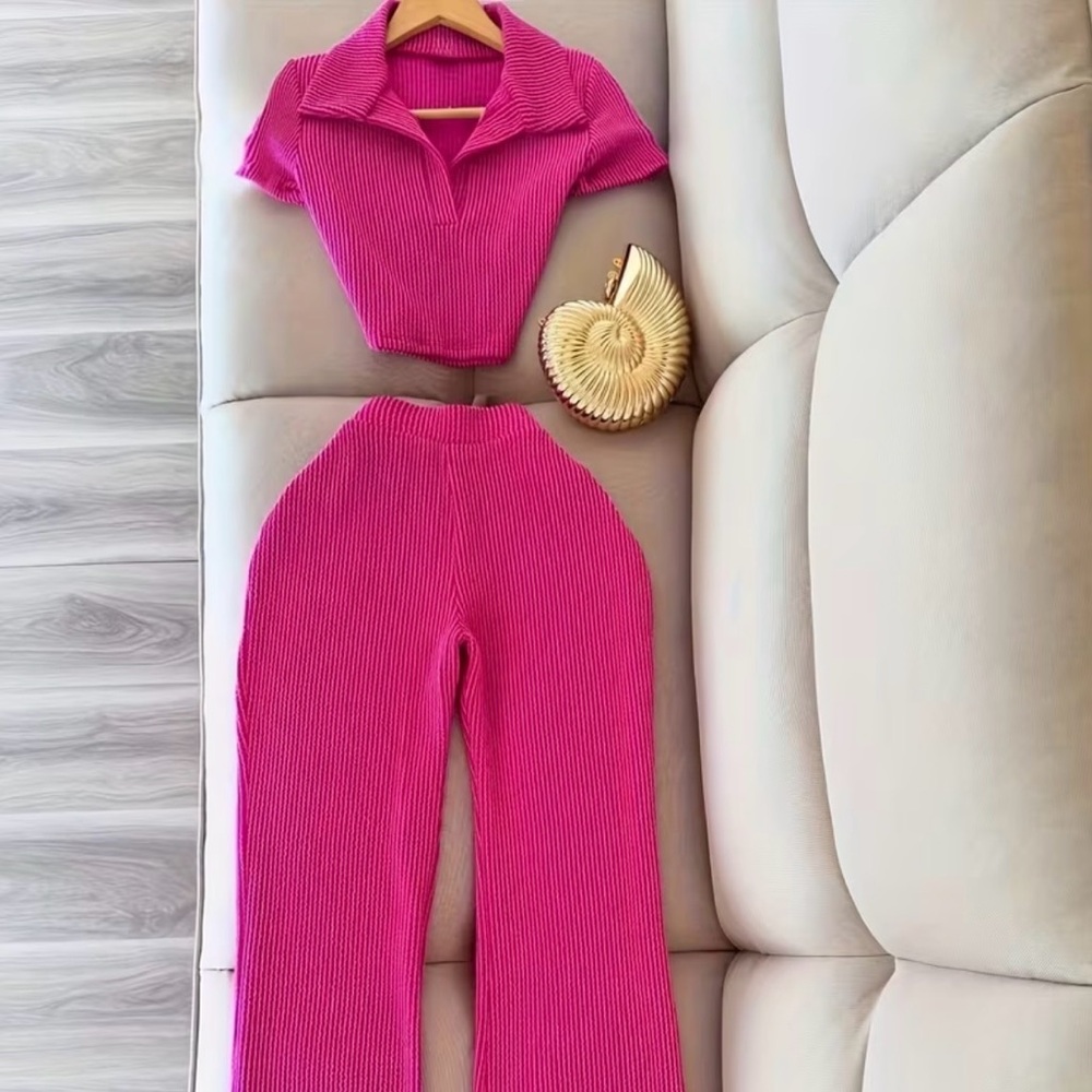 Pink Fuchsia Wide Leg & Cropped Top Set